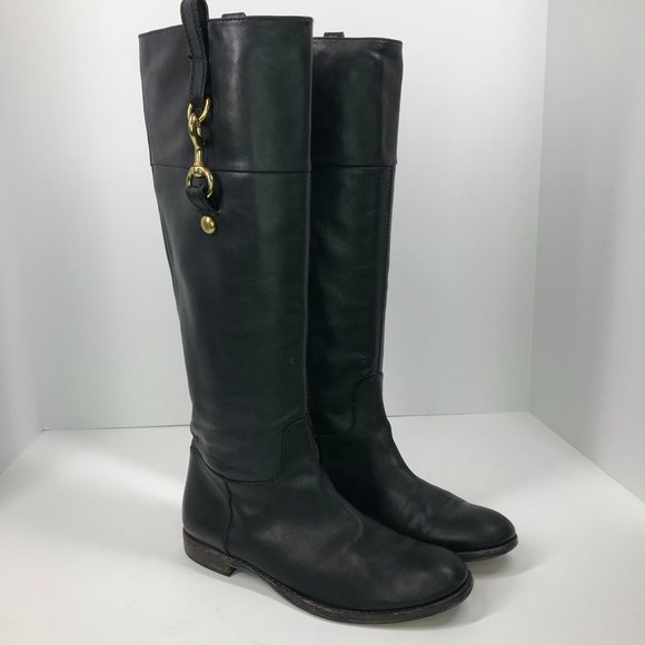 Coach Black & Gold Leather Knee High Martta Boot - Picture 1 of 15